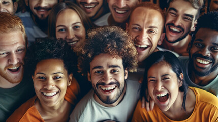 Photograph of a diverse group of joyful individuals from various racial backgrounds.



