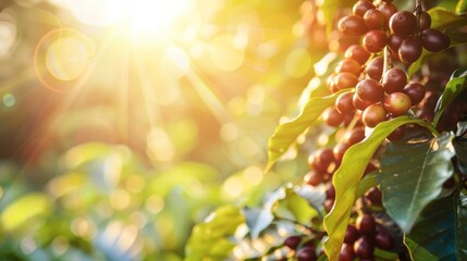 beautiful coffee cultivation with a ray of sun in Latin America in high resolution