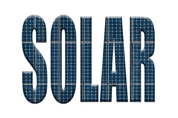 Fototapeten Solar energy photovoltaic panels with the word Solar © Richard