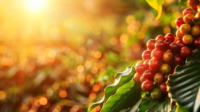 Beautiful coffee plant at sunrise in Latin America in high resolution and high quality. coffee concept, crops, america