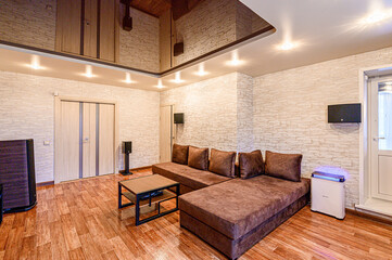 standard interior apartment. living room with sofa