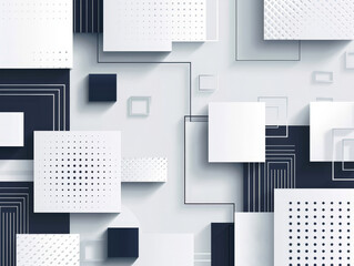 A white and black abstract design with squares and lines