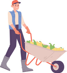 Happy farmer with wheelbarrow full of pears. Autumn harvest © ssstocker