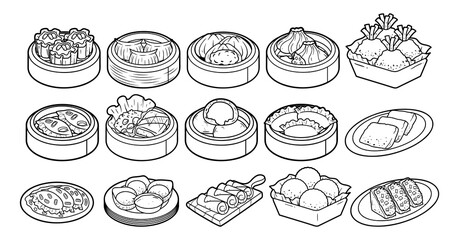 Dimsum food element vector outline sketch illustration