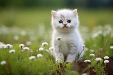 Naklejka na ściany i meble Adorable white kitten a charming and delightful feline companion for a loving and welcoming home