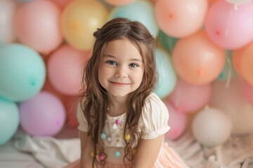 Fototapeta na wymiar A little girl smiling happily and a balloon background