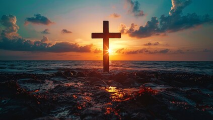 Obraz premium The Cross of Jesus Christ at Sunset