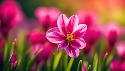 Fototapeta premium Bright pink spring flower closeup on blurred background