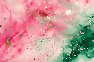Abstract green pink painted Watercolor Background. Generative ai