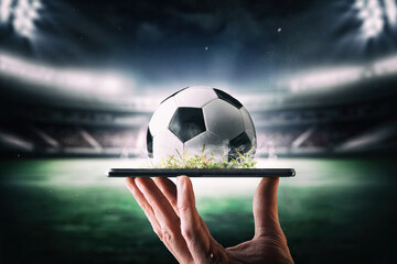 Soccer championship live online broadcast concept with mobile and stadium
