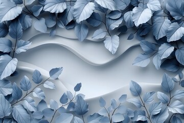 Blue and White Background With Leaves