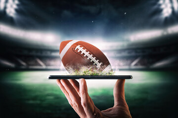 Football championship live online broadcast concept with mobile and stadium