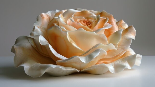 A delicate close-up image capturing the subtle beauty of a peach rose with its soft petals unfurling gracefully.
