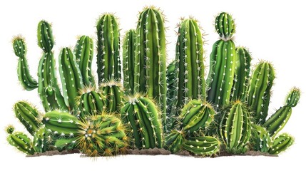 Illustration of a diverse array of cacti with prominent thorns in various sizes and shapes, symbolizing resilience and adaptation.