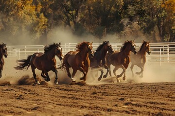 Rodeo horses in action in dusty arena. Concept Horseback Riding, Rodeo Events, Western Lifestyle, Action Shots, Dusty Arena