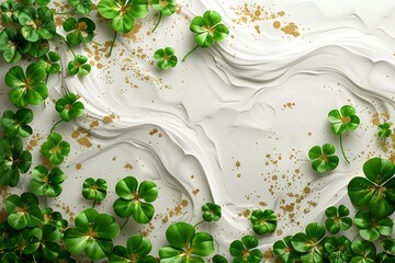 Bunch of Green Shamrocks on White Surface - Powered by Adobe