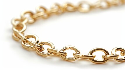 Obraz premium Close-up of a luxurious gold chain link bracelet isolated on a white background, reflecting elegance and wealth.