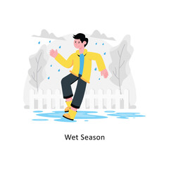 Man Enjoying Wet Season abstract concept vector in a flat style stock illustration