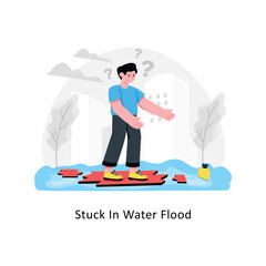 Man Stuck In Water Flood abstract concept vector in a flat style stock illustration
