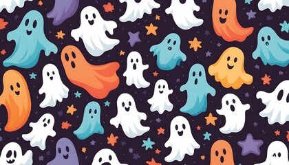 Colorful cartoon ghosts in a seamless repeat pattern wallpaper