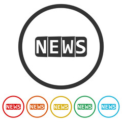 NEWS Letters Icon. Set icons in color circle buttons