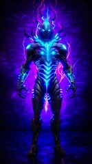A warrior of the future equipped with advanced technology and armed with a neon infused weapontechnologysci fineon