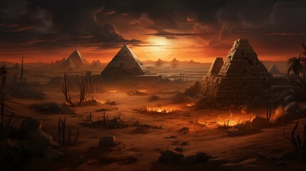 Magnificent ancient pyramids towering in the expansive egyptian desert landscape - obrazy, fototapety, plakaty