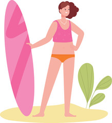 Young woman with surfing board. Active summer lifestyle