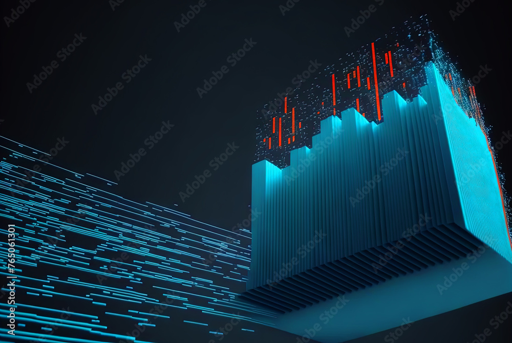 Fototapete Abstract data graph concept with data clusters and particles. Digital sorting and management concept for business and finance.
