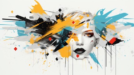 Monochrome and colorful faces collage abstract wallpaper, psychology and stress concept - obrazy, fototapety, plakaty
