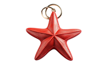 Crimson Star Dance: Whimsical Red Starfish Keychain Swinging.