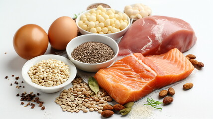 Quality of protein source, proper balanced nutrition. Healthy eating and diet concept natural rich...