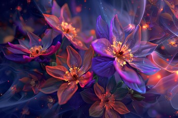 Blossoming Universe Cosmic Flowers Unfurling in a Vibrant Space Garden, Abstract Digital Art