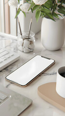 White minimalist smartphone mockup on desk