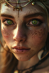 a beautiful wooden elf female warrior,generative ai