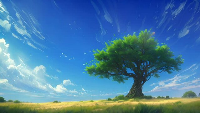 fantasy landscape with a large tree