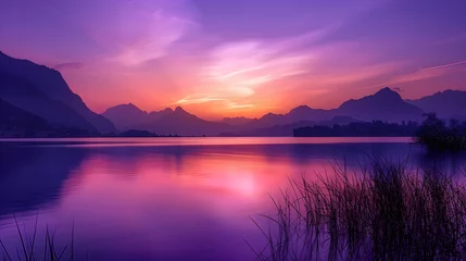 Wandaufkleber Majestic Mountain Sunset Reflection Over Tranquil Water - An Artistic Capture by JK Photography Studio © Leonard