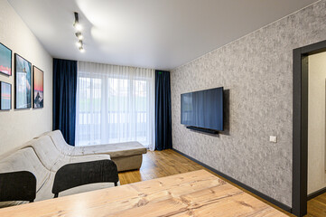 standard interior apartment. living room with sofa