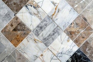 Elegant Carrara marble with abstract ceramic tile patterns, ideal for luxurious interior decoration - surface photography