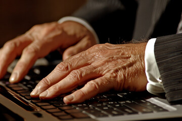 A close-up shot of an office workerhands, typing on a laptop keyboard after a fitness break.