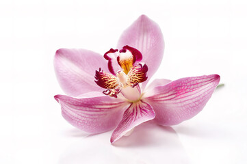Beautiful pink orchid on white background. Generative AI - 765064381