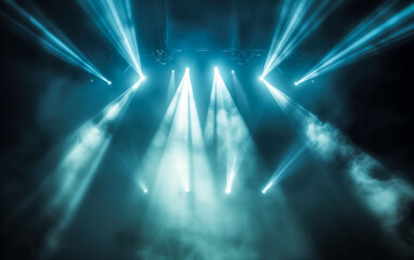 Mystical Light Beams on Dark Stage for Concert or Event