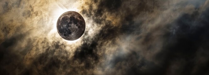 A solar eclipse seen through clouds