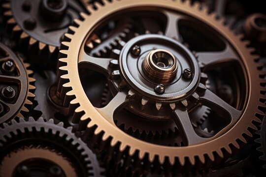 Detailed Close-Up View of a Cogwheel: The Heart of Industrial Machinery