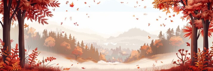 Autumn Style Vector Illustration Border Banner Art Background with Empty Copy Space created with Generative AI Technology