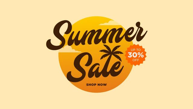 Animation banner for advertising summer sale up to 30% off, on mocca and green background.
