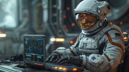 realistic superLaptop computer in space,Astronauts,generative ai