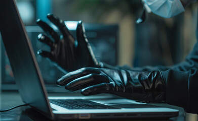 Digital Intrigue: Close-Up of Hacker with Laptop