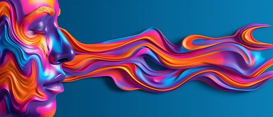 Woman in 3D with vibrant hair waves on side