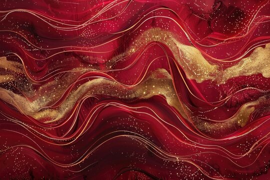 Abstract dark red background with gold wave accents